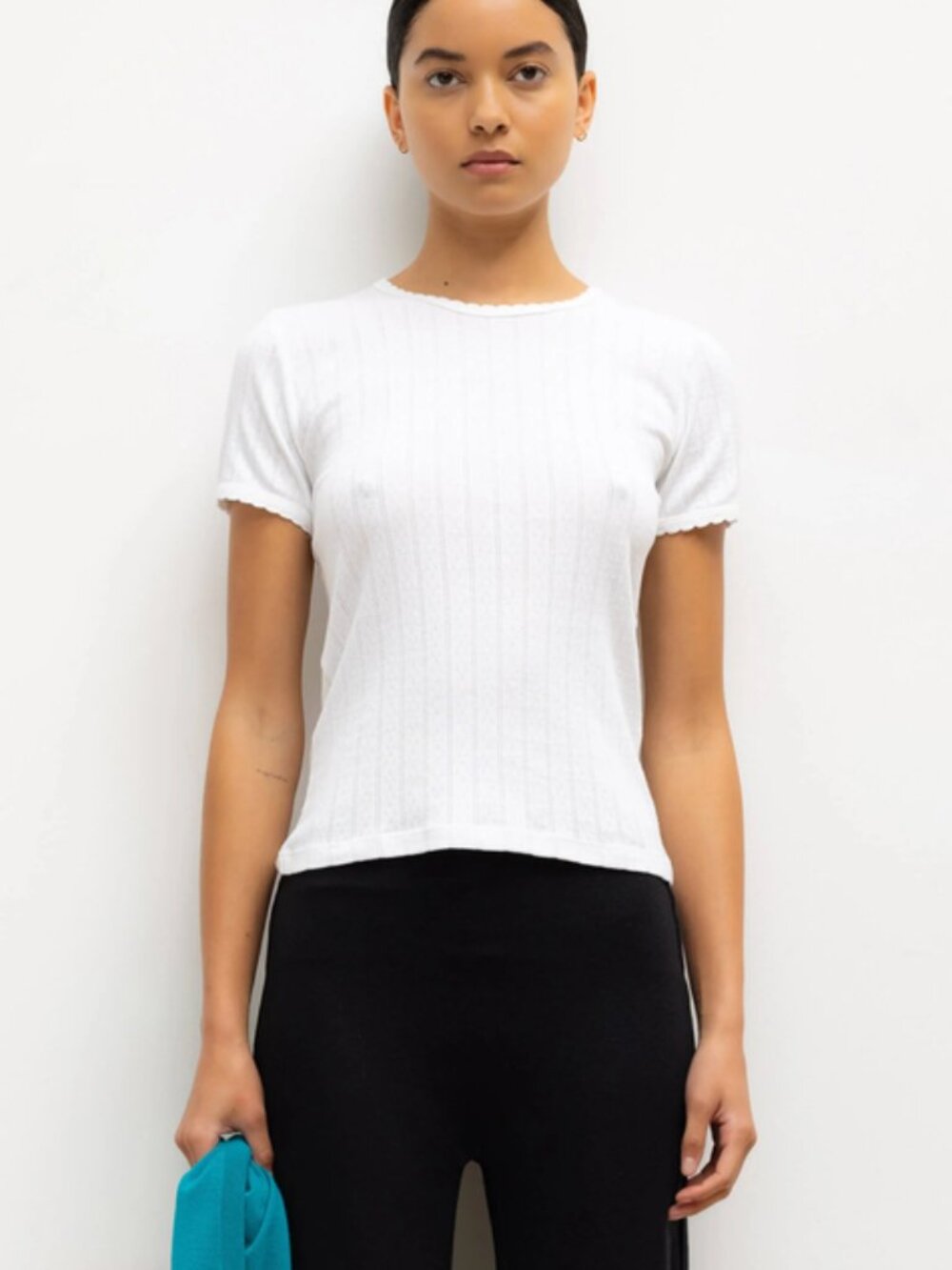 LESET Pointelle Slim Fit Tee in XS